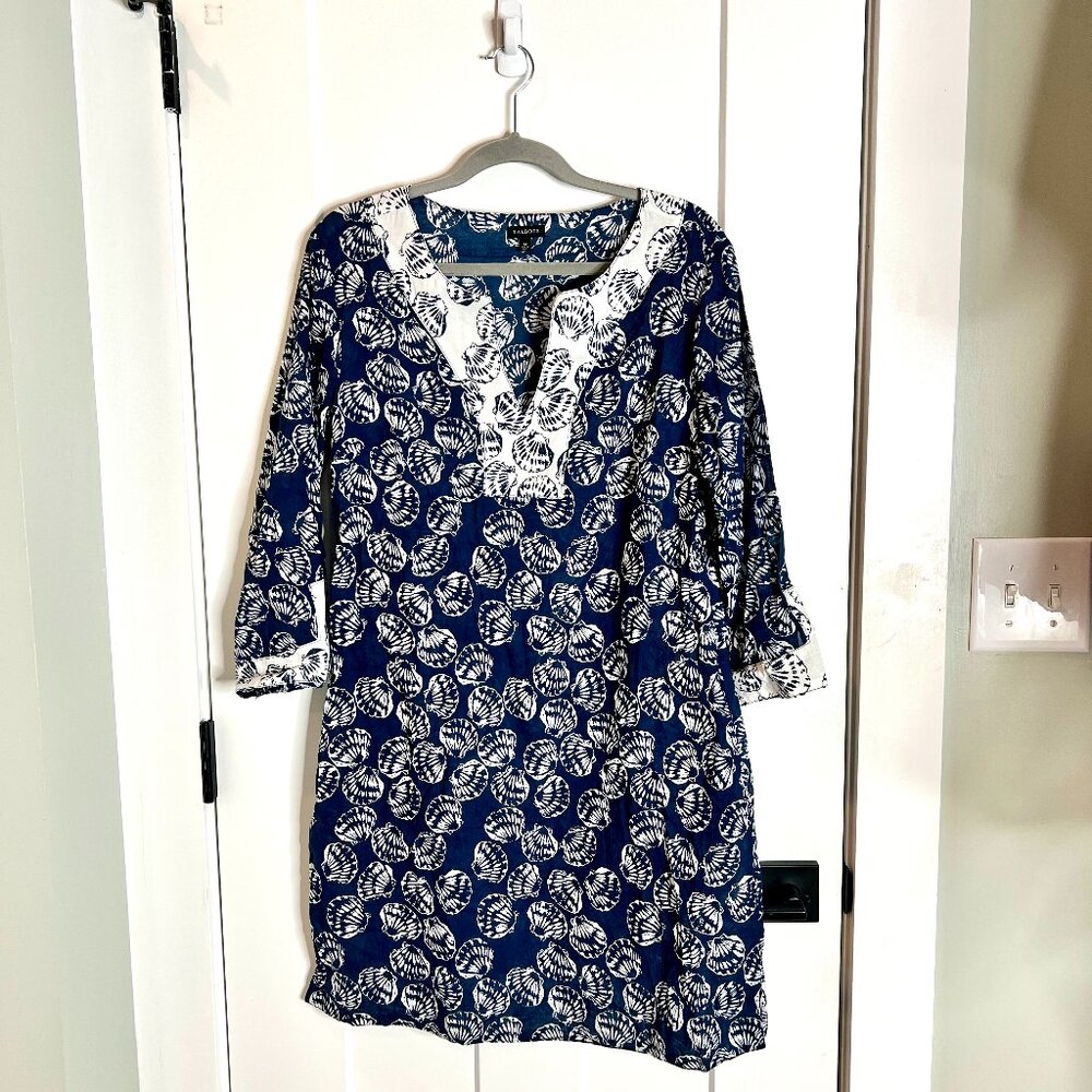 Talbots Seashell Print Lightweight 100% Cotton Swim Cover-Up Tunic Size Medium